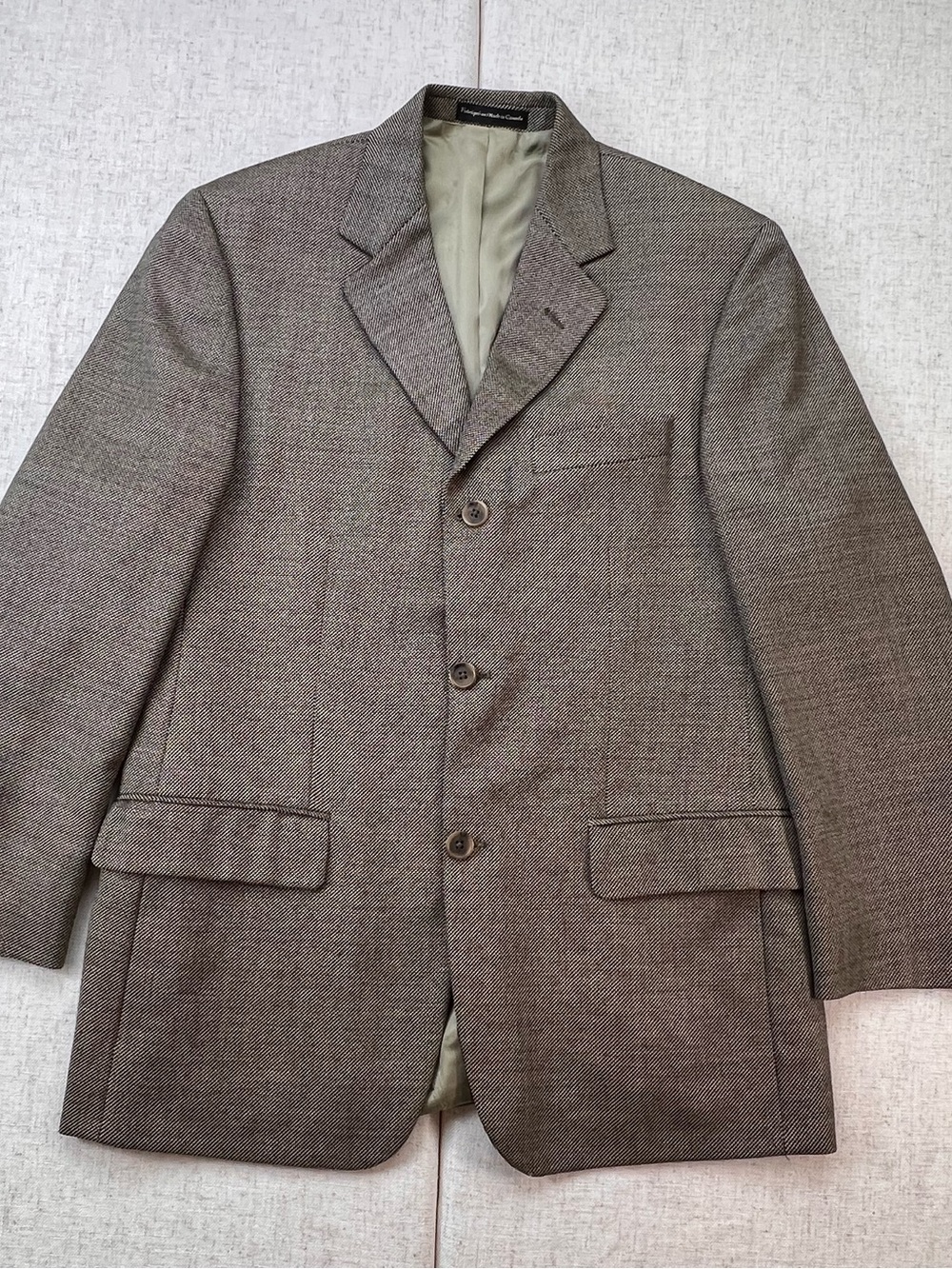 Oscar de la Renta Vintage 90s Wool Silk Birdseye Boyfriend Blazer Brown Taupe
